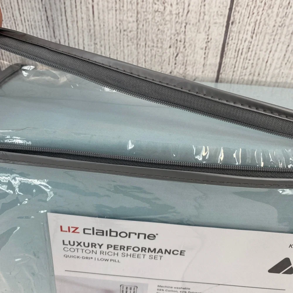 Liz Claiborne Sheet Set KING Aqua Breeze Luxury Performance 1000TC Cotton Rich